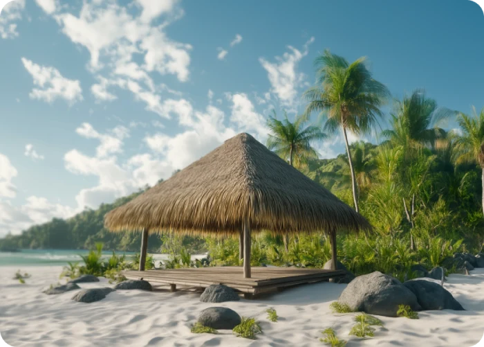 Both synthetic thatch roofing